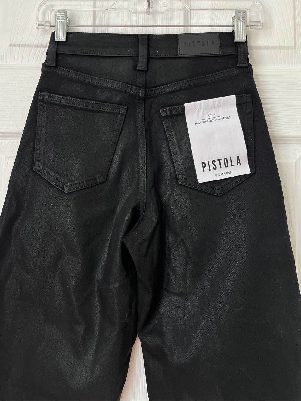 pistola Lana Black coated noir high rise ultra Wide-Leg Pants size 24 - Picture 8 of 12